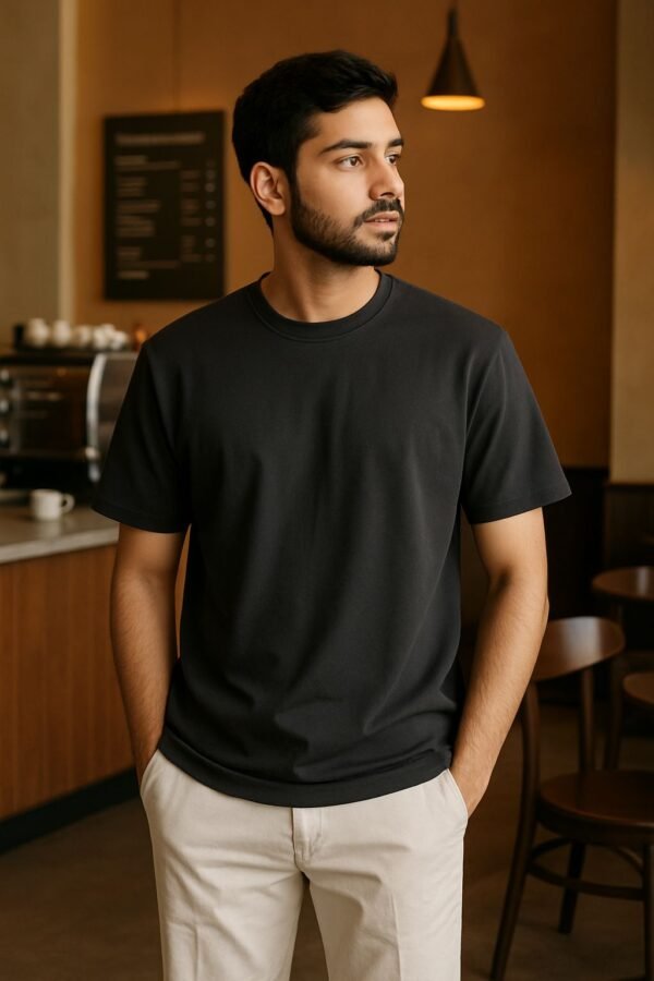 Classic Black Round Neck T shirt